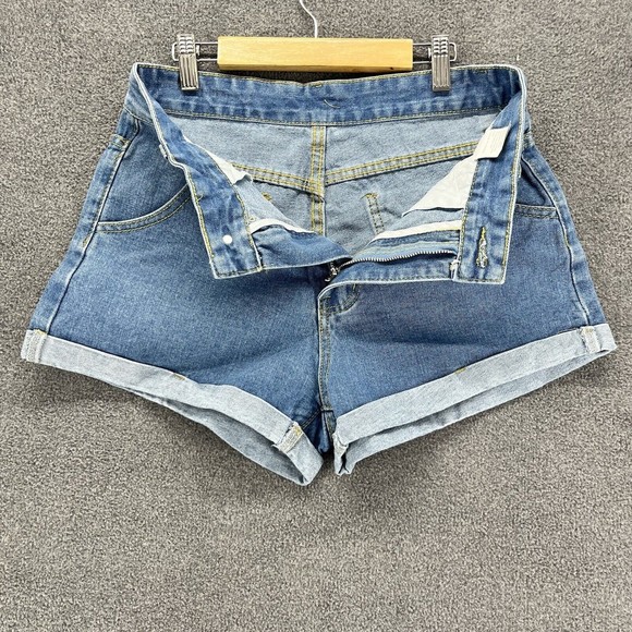 SheIn Shorts Womens Size S Blue Cuffed Denim Jean High Rise Clean Cut Light Wash - Picture 3 of 10